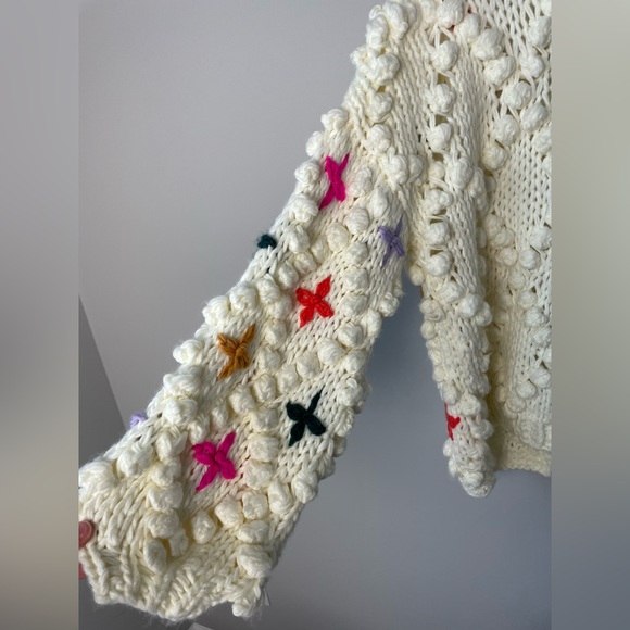 Anthropologie Bubble Cardigan Sweater (One Size) ivory Colorful NWT - Picture 9 of 13